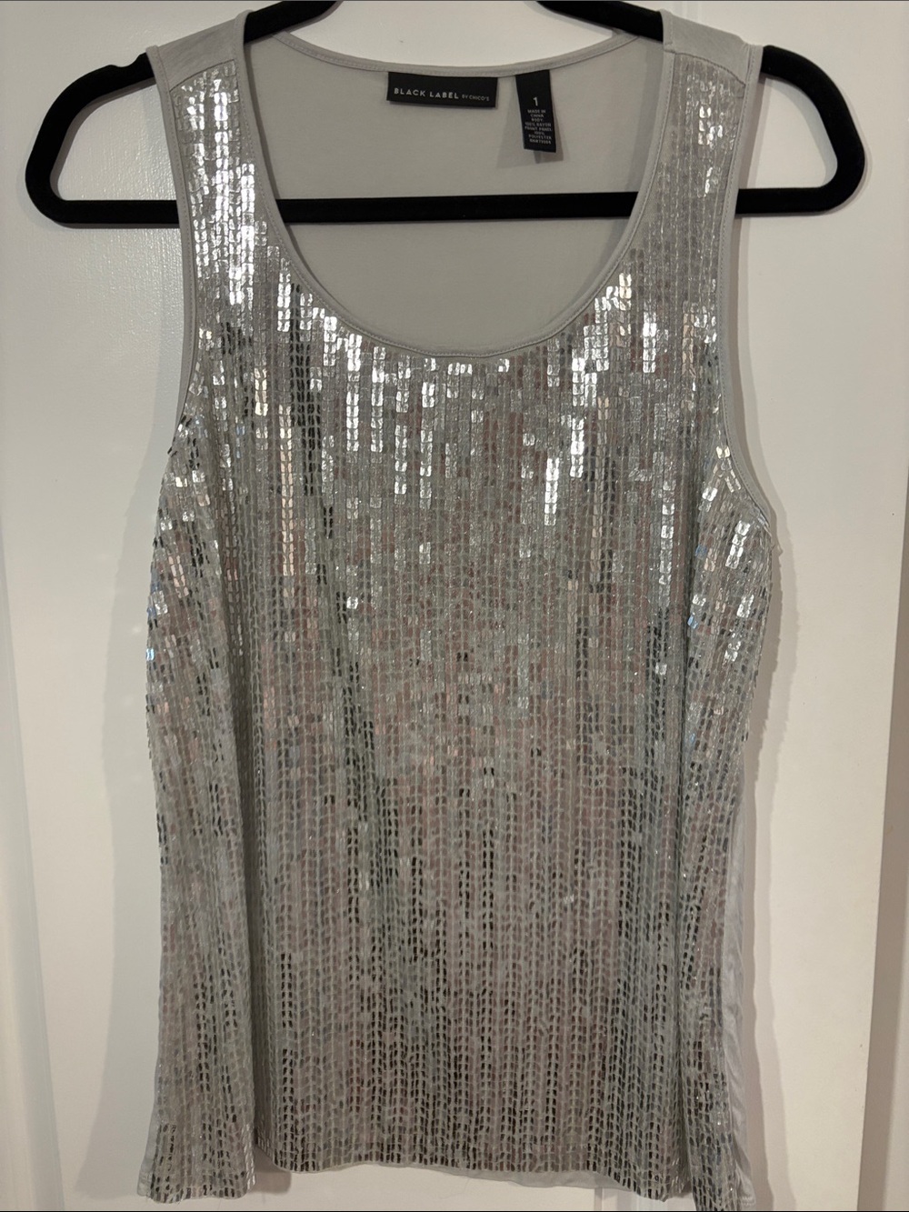 Black Label by Chico’s Silver Sequin Tank Camisole